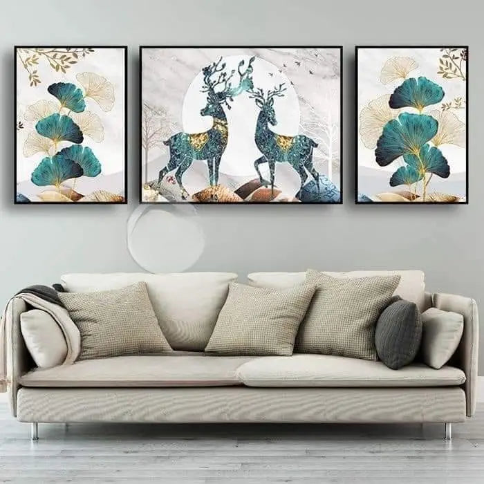 3pcs Leaf And Deer Design Stickytiles Frame Providing Unique Nature Inspired Artwork Elegant Look Decor By Choice