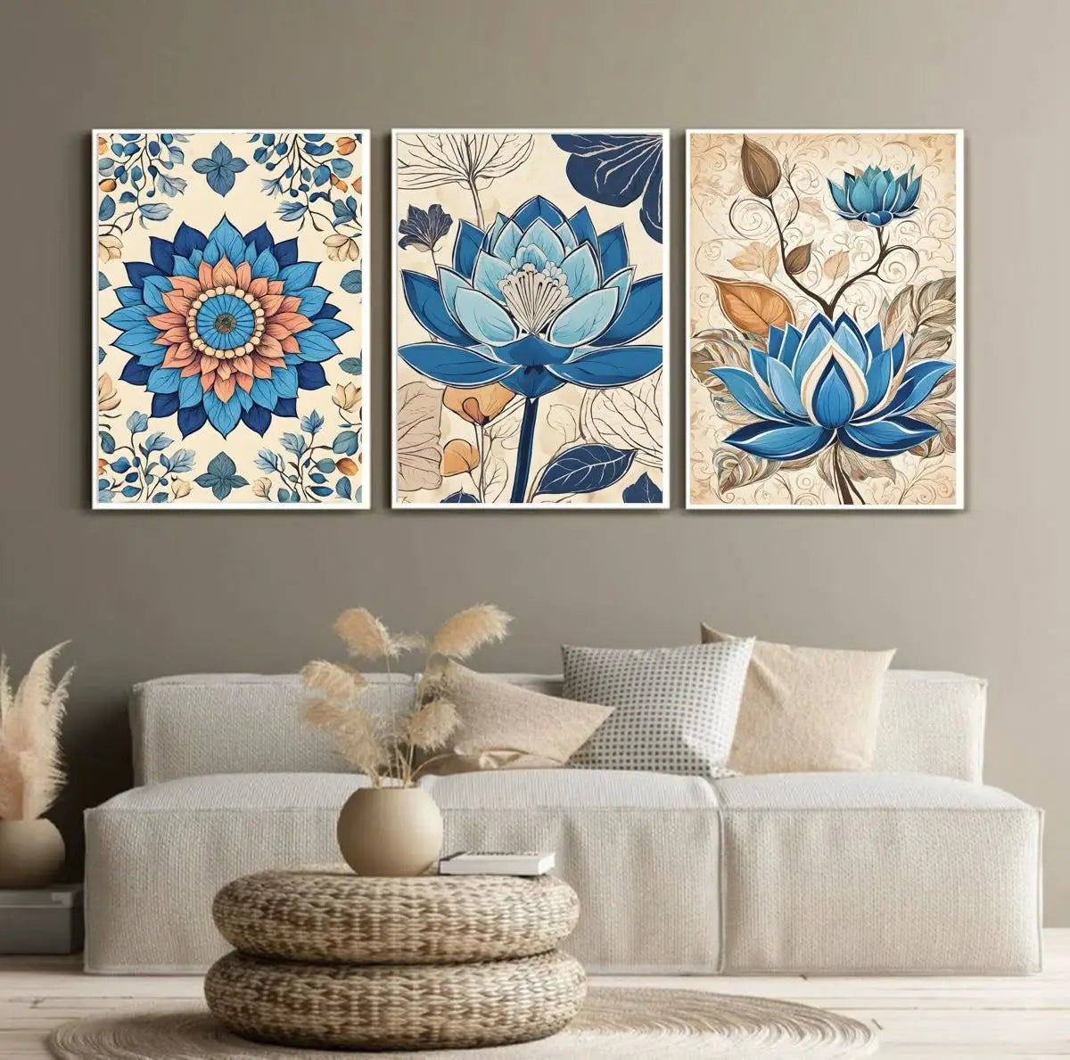 3-Piece Decorative Flower Wall Frames – Stylish Floral MDF wooden Tiles, Modern Home Wall Art Decor By Choice