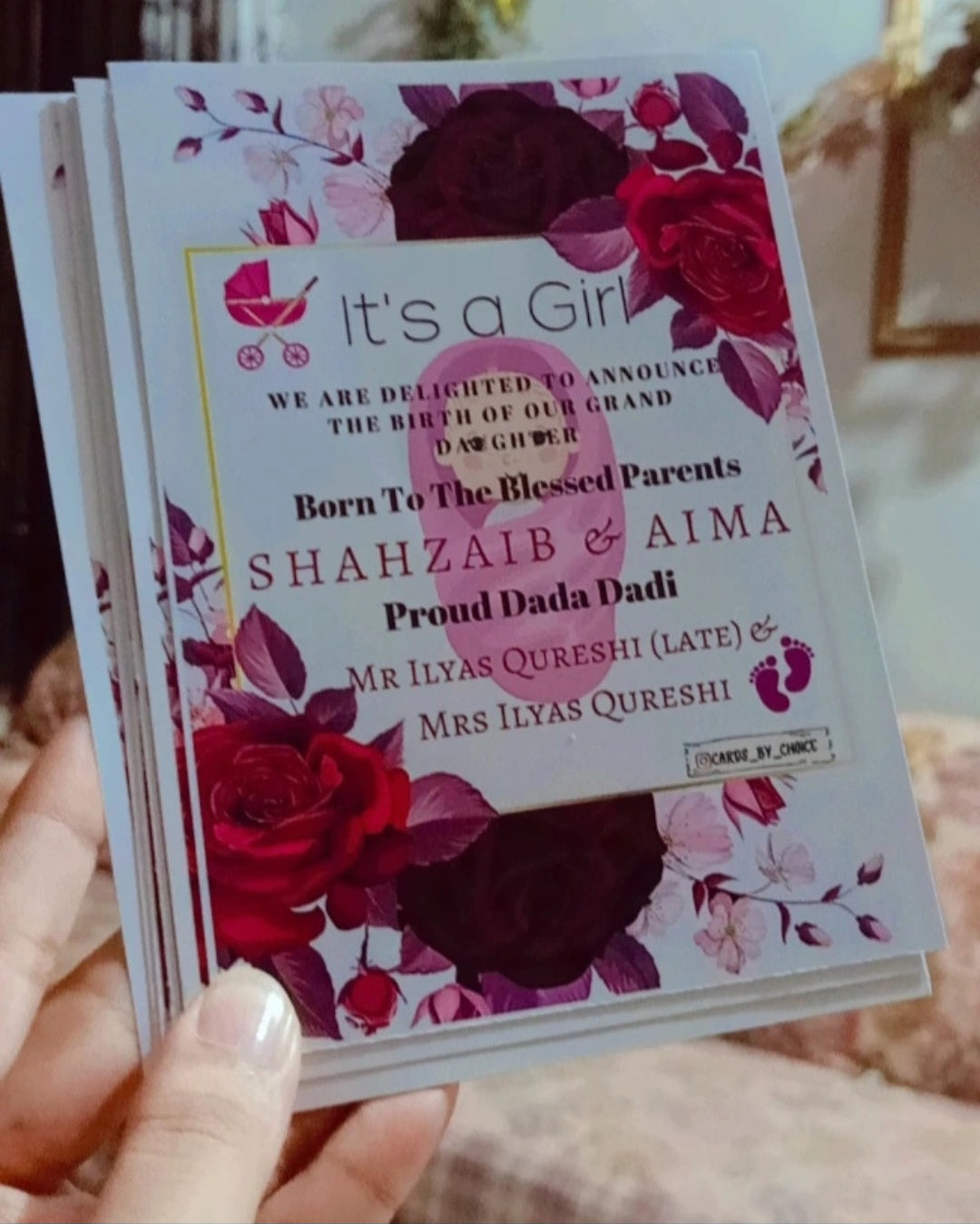 Personalised Baby Girl Announcement Cards | Custom Birth Announcement Decor By Choice