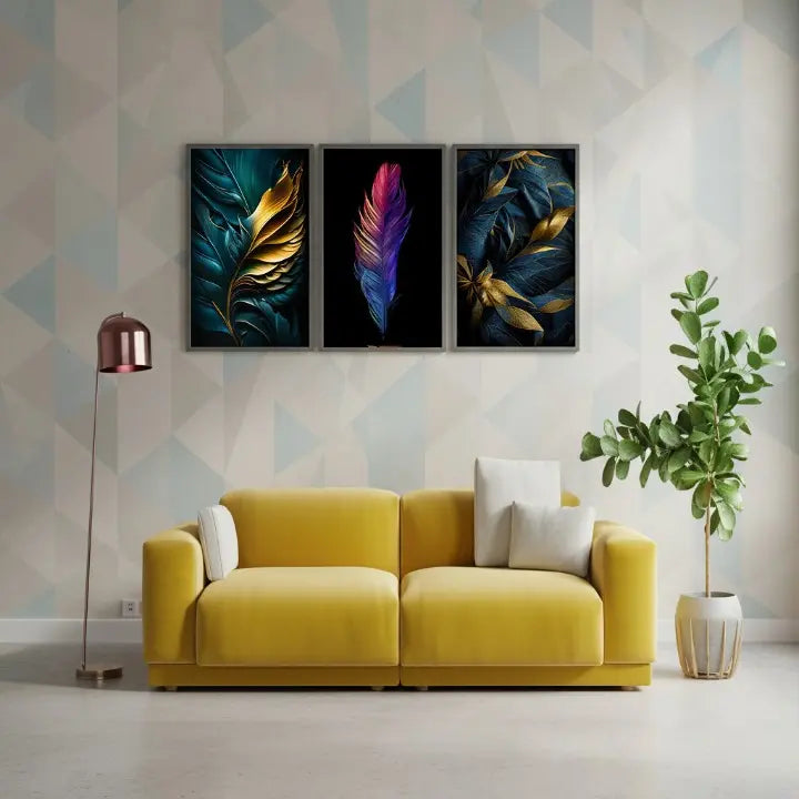 3-Piece Feather Design Wall Art Phototiles Decor By Choice