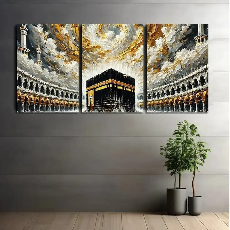 3-Piece Kaaba Wall Art – Wooden Islamic Wall Frames Set