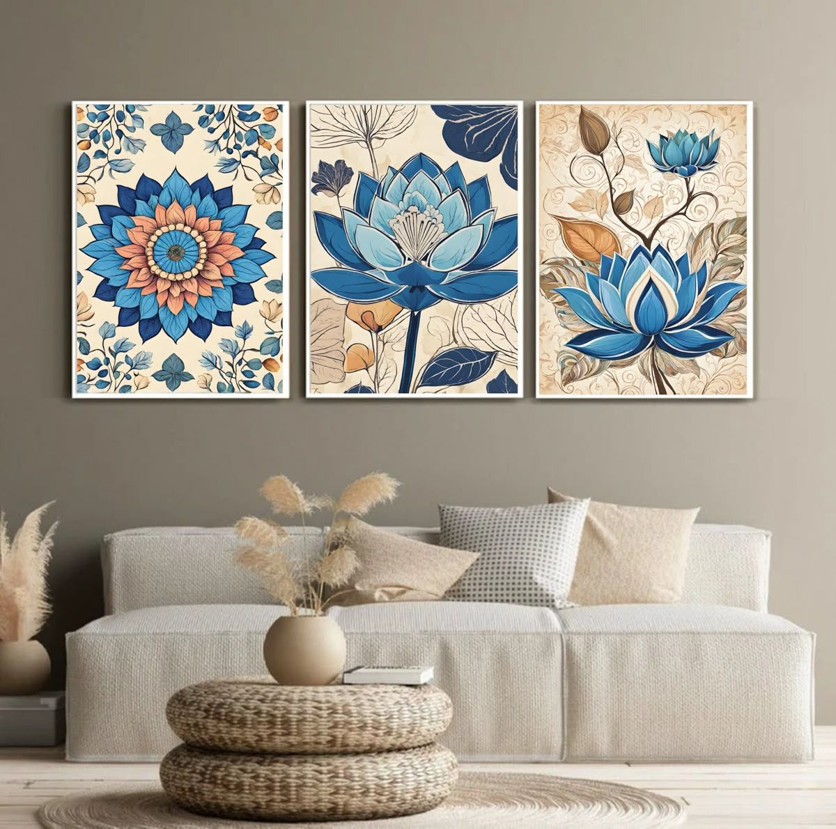 3-Piece Decorative Flower Wall Frames – Stylish Floral MDF wooden Tiles, Modern Home Wall Art