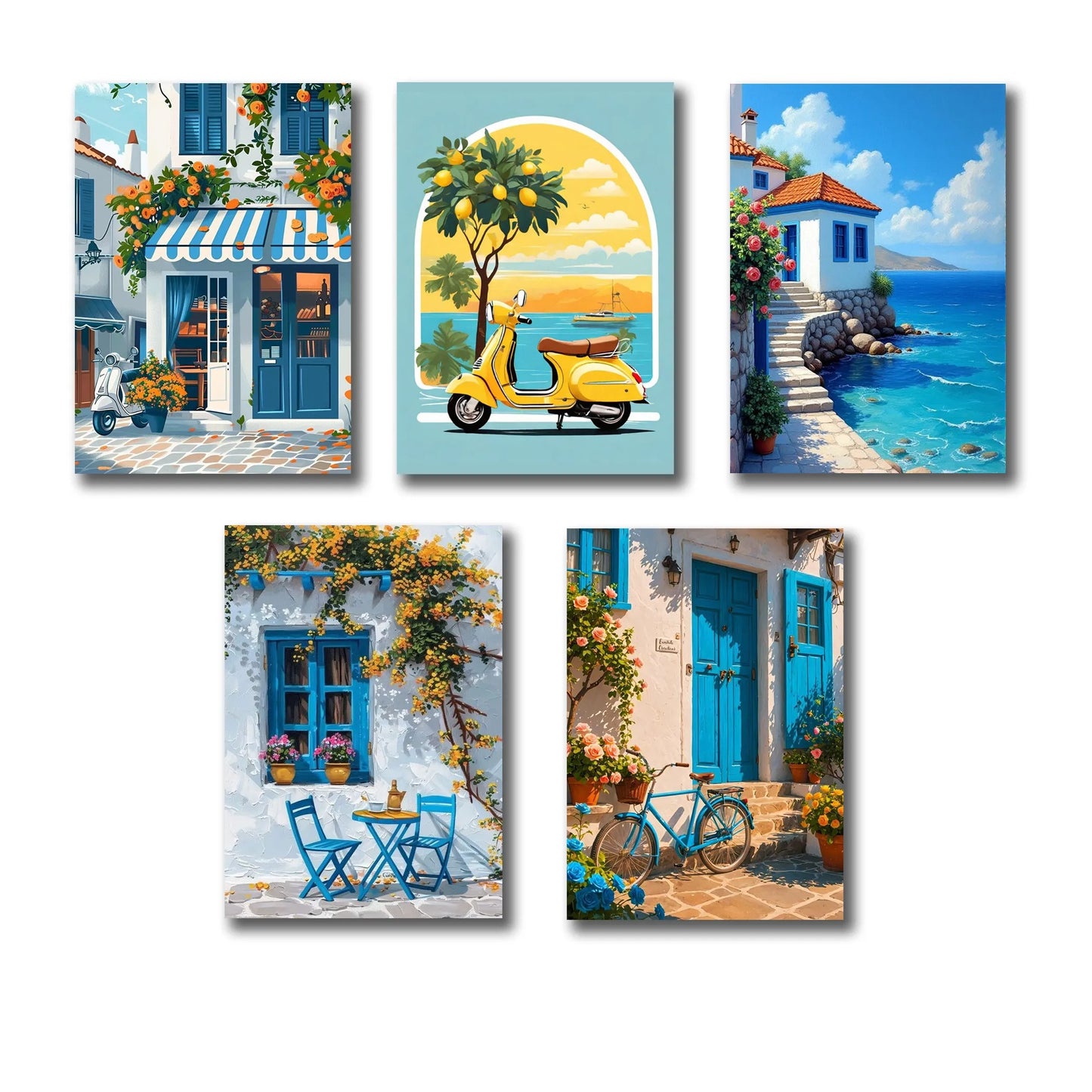 Set of 5 Italian Vintage Homes, Art Themed wall Art, Phototiles