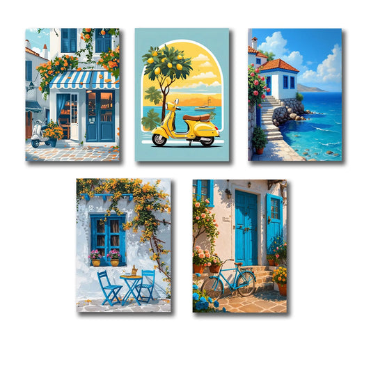 Set of 5 Italian Vintage Homes, Art Themed wall Art, Phototiles