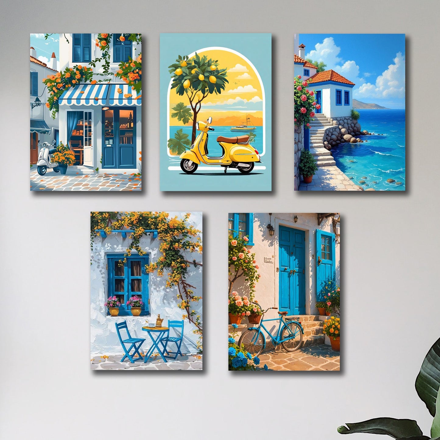 Set of 5 Italian Vintage Homes, Art Themed wall Art, Phototiles