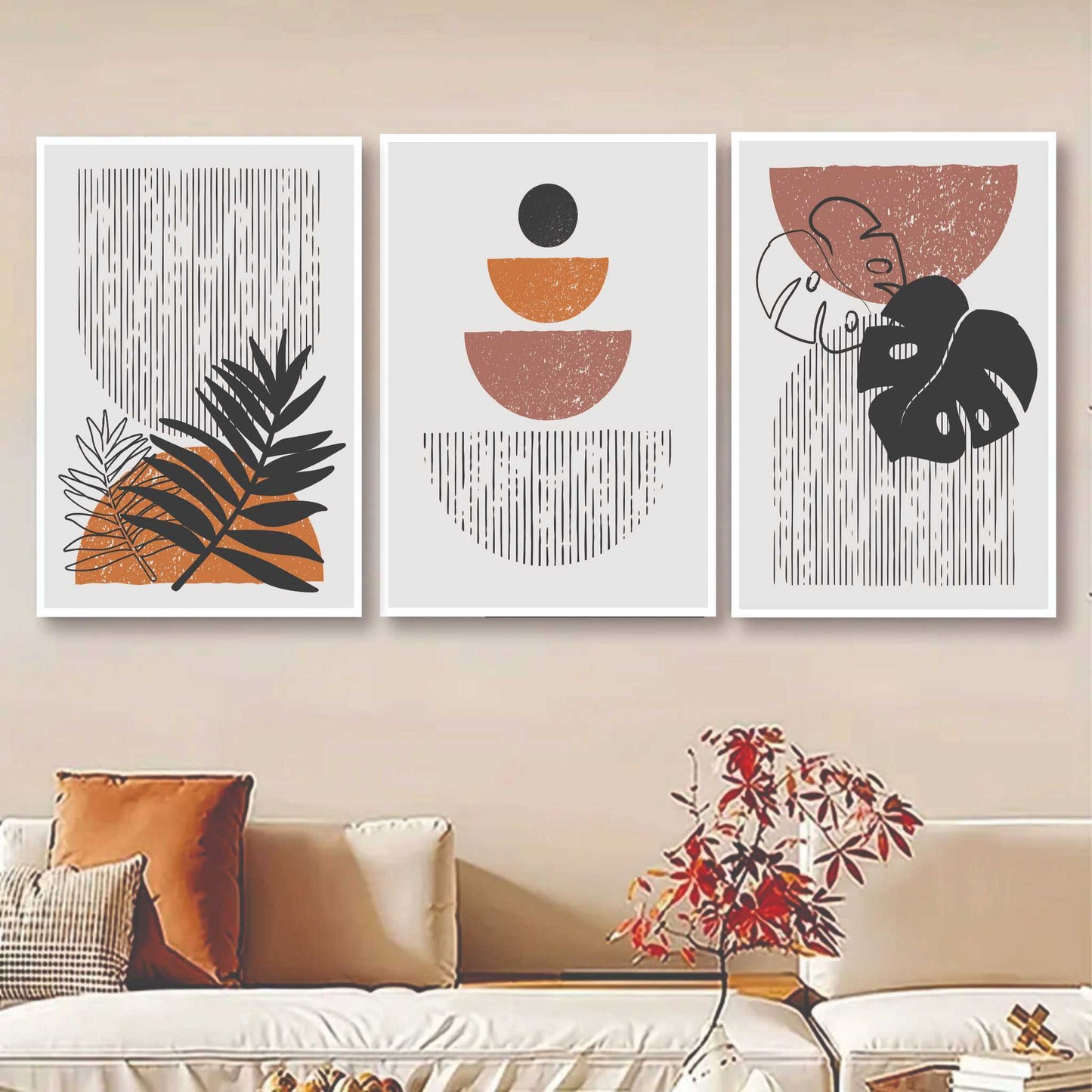 Set Of 3, Abstract Leaf Wall Art Wooden Tile Frame