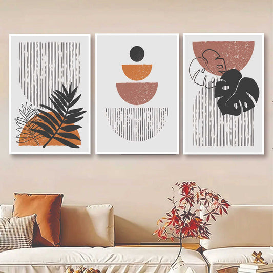 Set Of 3, Abstract Leaf Wall Art Wooden Tile Frame
