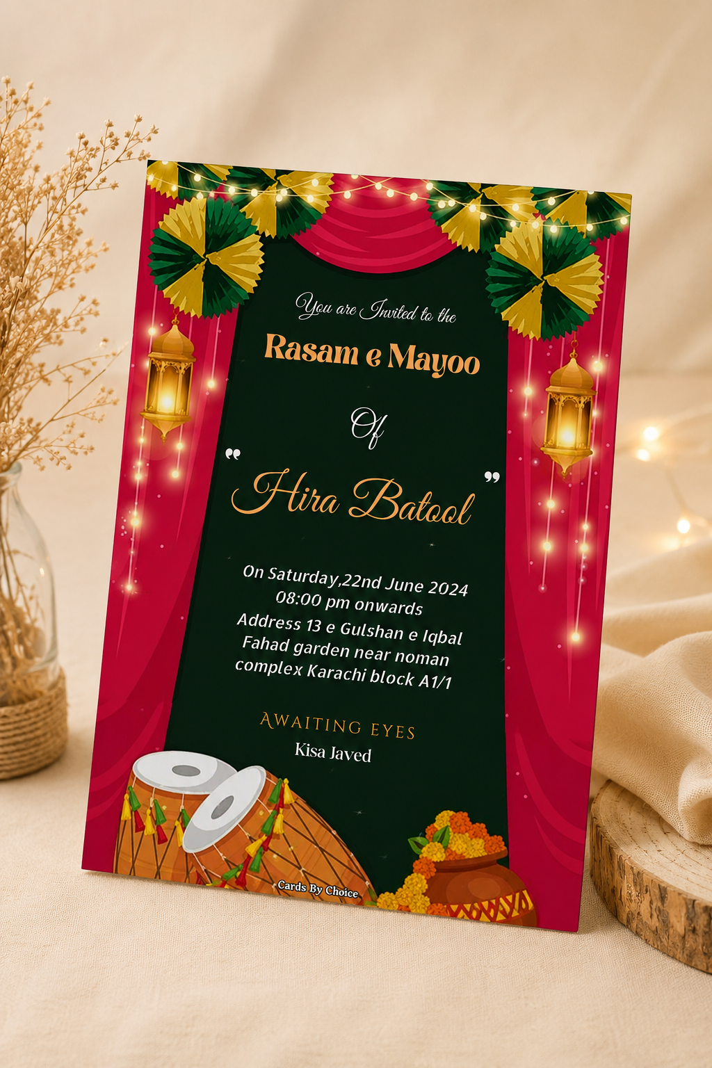 Personalised Rasam e Mayoo Invitation | Pakistani Wedding Card Decor By Choice