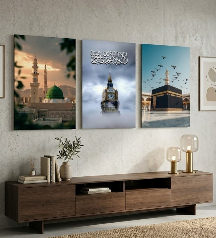 3-Piece Islamic Sticky Wall Tiles  – Makkah, Madinah & Clock Tower