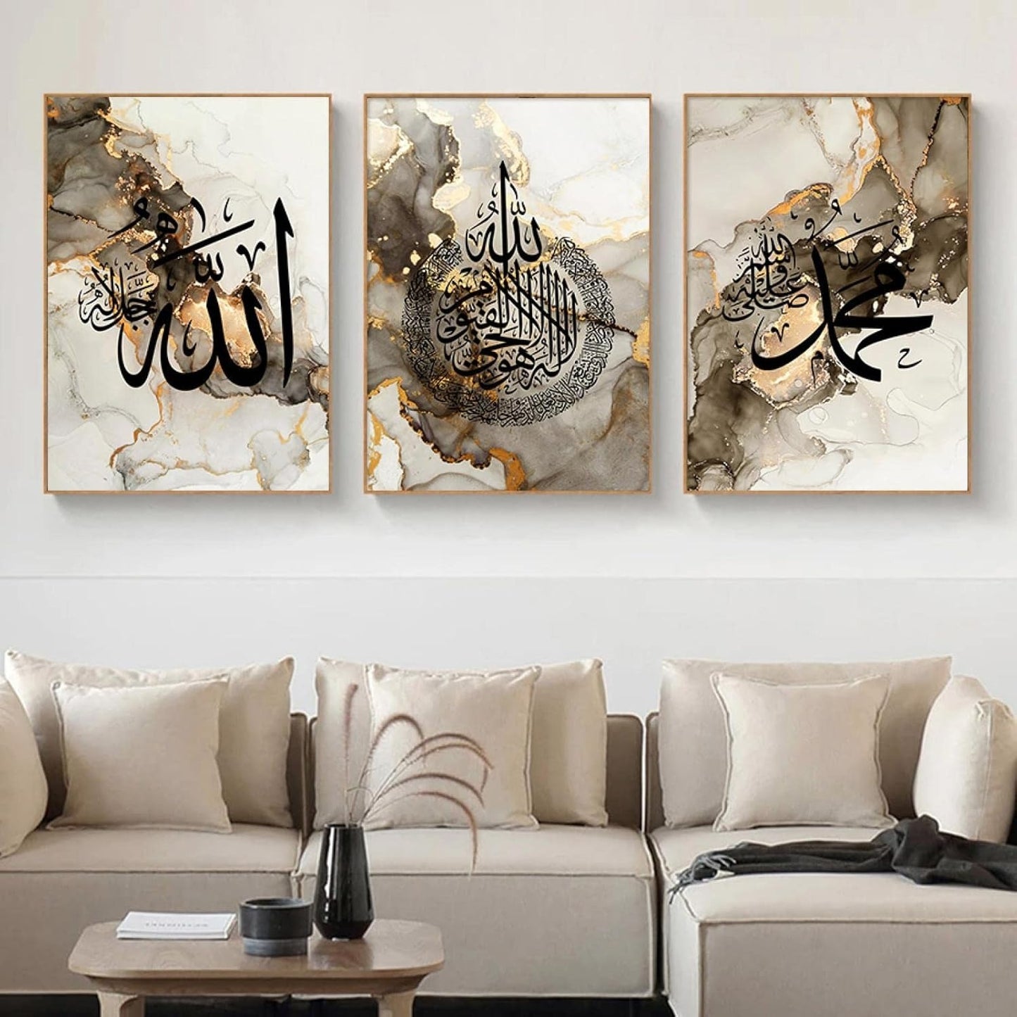 Set of 3 Premium Wood Board Modern Arabic Calligraphy Photo Tiles