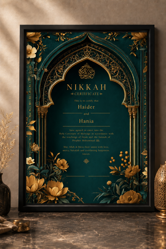 Personalised Nikkah Certificate | Custom Islamic Marriage Contract Decor By Choice