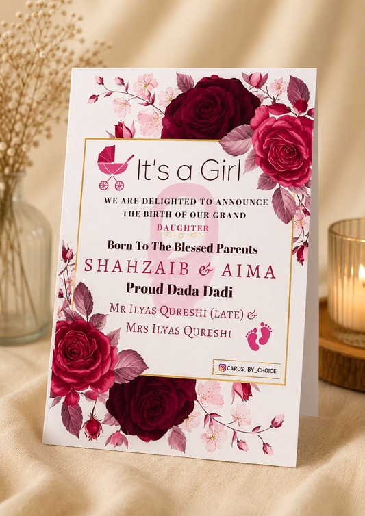 Personalised Baby Girl Announcement Cards | Custom Birth Announcement Decor By Choice