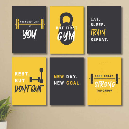 Set of 6 Wall Art Gym Motivation Wooden Phototile Frames for Wall Decor