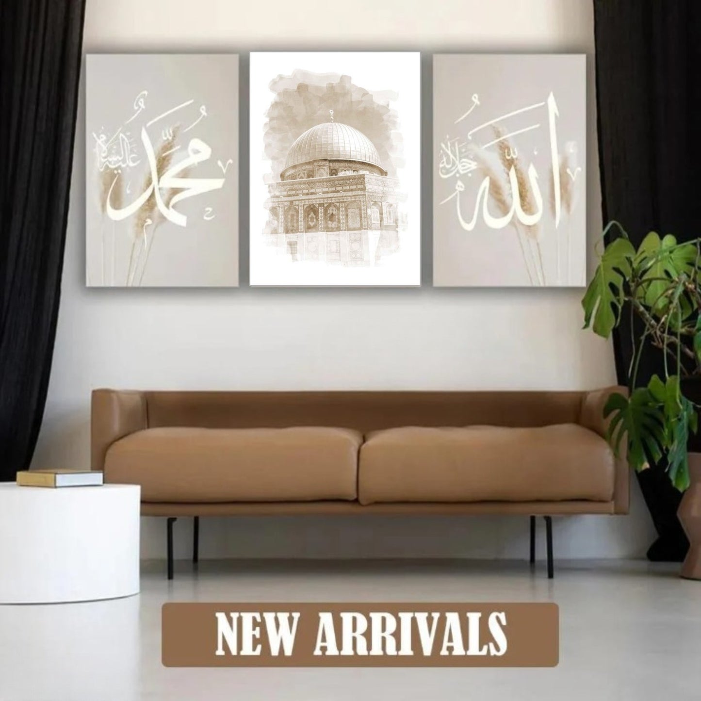 Premium 3-Piece Islamic Wooden Wall Art Set – Allah & Muhammad Calligraphy