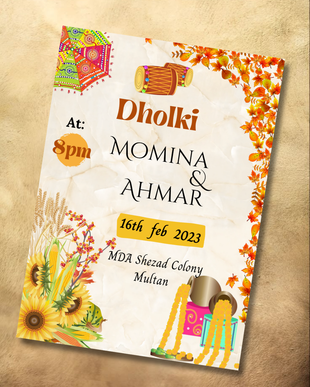 Personalised Dholki Invitation | Custom Pakistani Wedding Event Card Decor By Choice