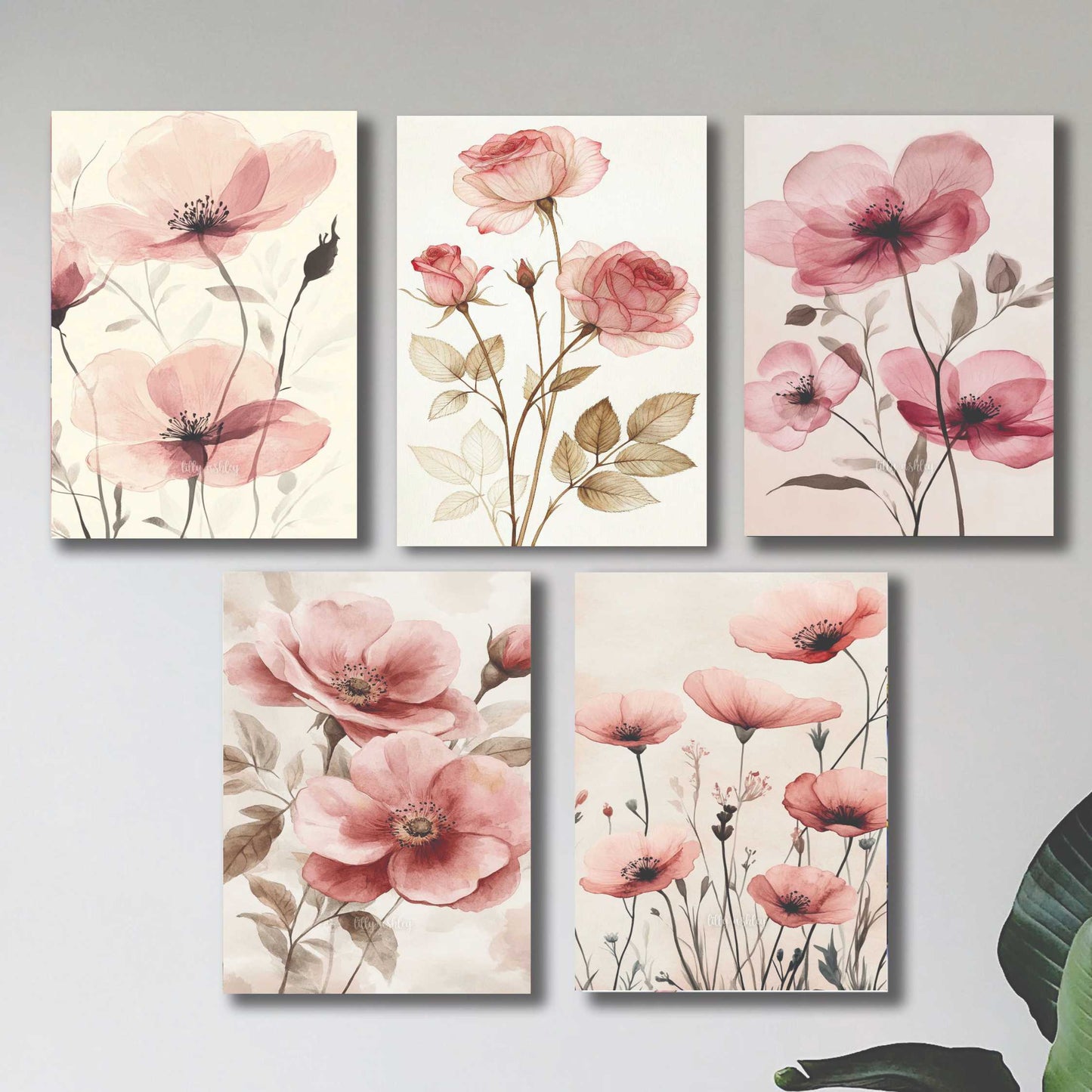 Set of 5 Floral Wall Art Wooden Phototiles for girls' room