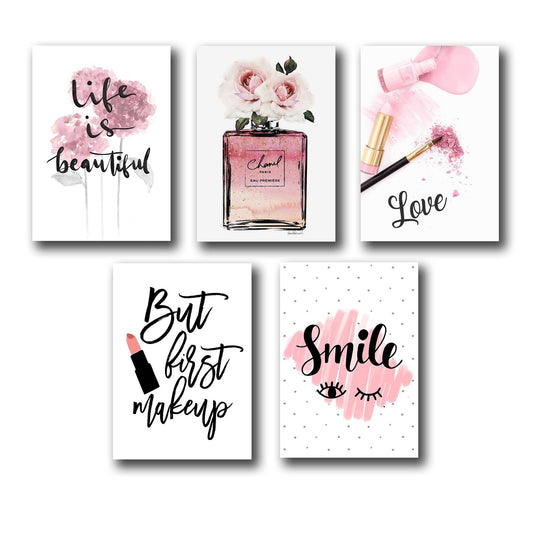 Set of 5 Makeup Themed Girls' Room decor wall art wooden sticky Phototile frames