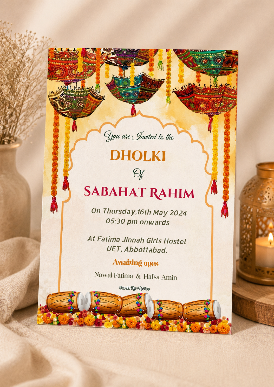 Personalised Dholki Invitation | Custom Pakistani Wedding Event Card (Copy) Decor By Choice